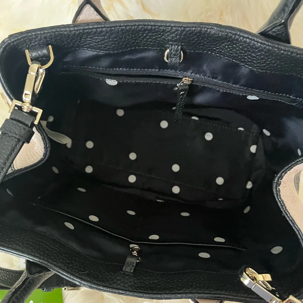 Kate Spade Black/Taupe Pebble Leather w/removable crossbody strap. - Picture 8 of 10